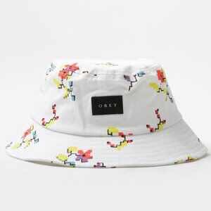 Obey Canvas Bucket Hat "Digital Floral" White NWT